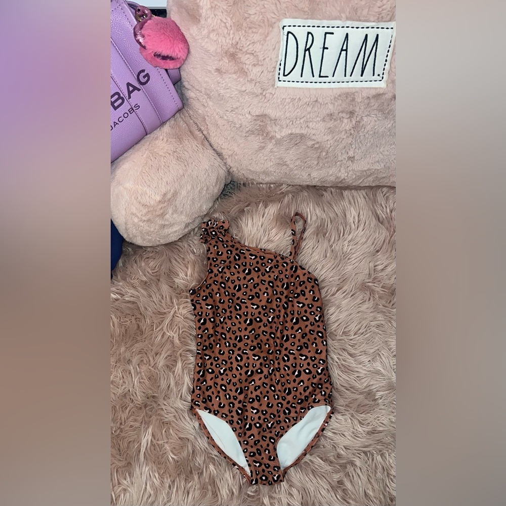 NWOT Carter’s Girls Pink Cheetah Leopard Bow Knot Swimsuit, Sz 8